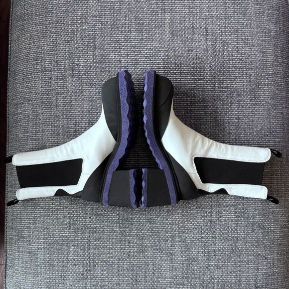Off-White Luxury Italian Chelsea Leather Boots Purple Accent Chunky Sole Size 39 - Picture 6 of 12